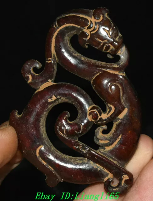 2.9" Old China Han Dynasty Hetian Jade Pixiu Beast Phoenix Yu Bi Statue