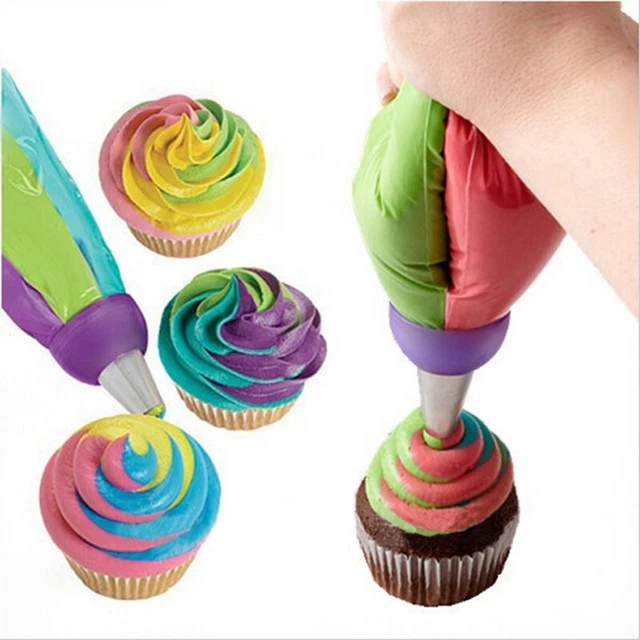 Bolsa de tuberías convertidor de boquillas tricolor crema para decoración de pasteles azúcar par #