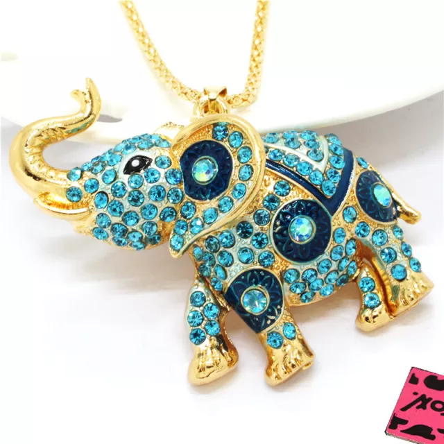 Fashion Women Pink Rhinestone Cute Elephant Crystal Pendant Chain Necklace