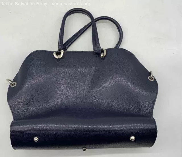 Borse In Pelle Women's Solid Navy Blue Genuine Leather Inner Pocketed Tote Bag