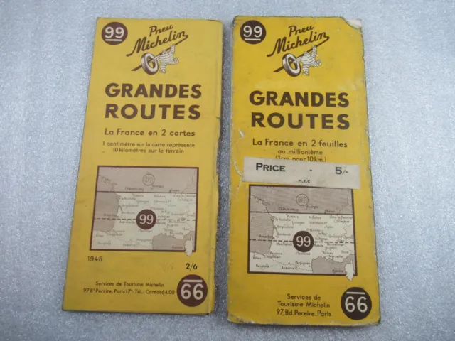 2 x Vintage Michelin French Map GRANDES ROUTES No.99 South France Paper & Cloth