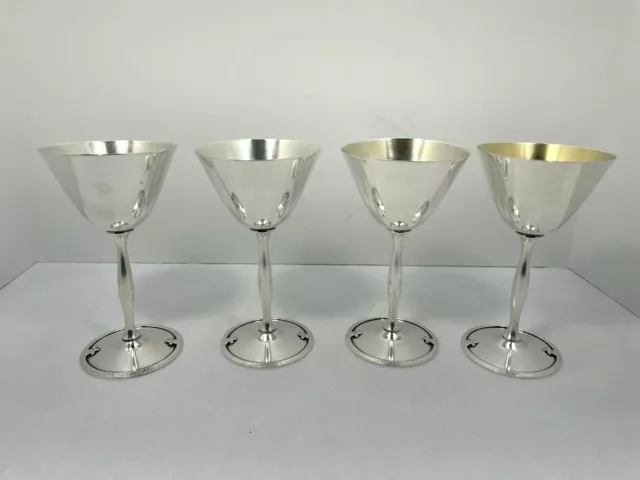 Vintage Set Of 4 Wilcox Silver Plated Wine Goblets Gothic Medieval Old Hallmark