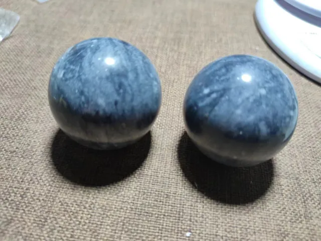 Chinese natural blue and white jade pair handball