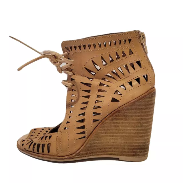 Jeffrey Campbell 7 Rodillo Hi Wedge Tan Leather Laser Cut Out Wedge Heels Lace U