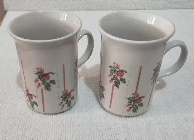 Pink/Green Trellis Roses Mugs x 2 Coffee Tea Hot chocolate