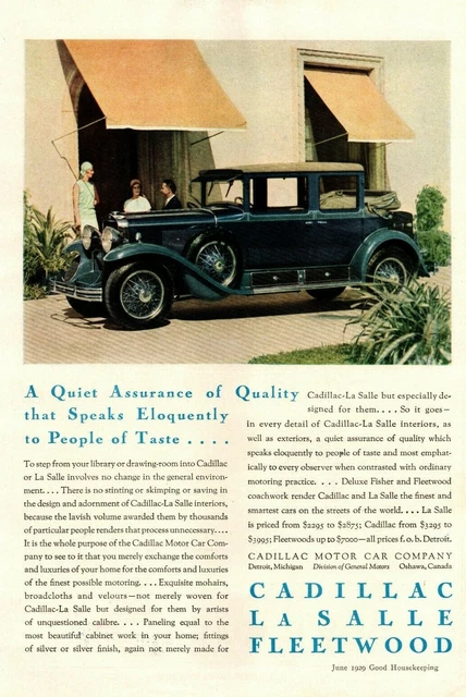 1929 Cadillac La Salle Fleetwood Vintage Print Ad Quiet Assurance Of Quality