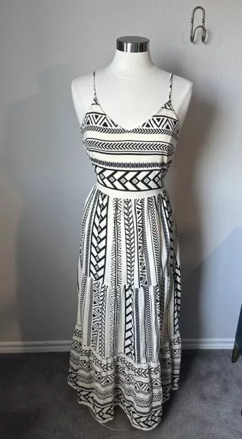 Vero Moda Sleeveless Tiered Belted Maxi Cotton Sumer Dress Geometric Print Sz M