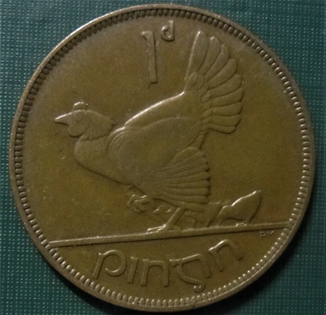 IRELAND 1928 One Penny Pingin Cent Hen & Chicks Coin LOW SHIP