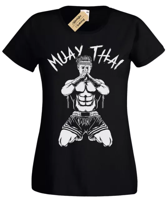MUAY THAI Womens T-Shirt SCREEN PRINTED MMA ladies Kick Boxing Training Top