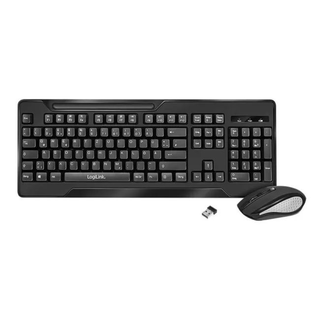 LogiLink ID0194 Funk Tastatur Maus Set schwarz 1000dpi spritzwassergeschützt