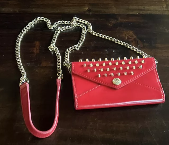 Rebecca Minkoff Gold Studded Crossbody Purse Bag Mini Red Patent Leather