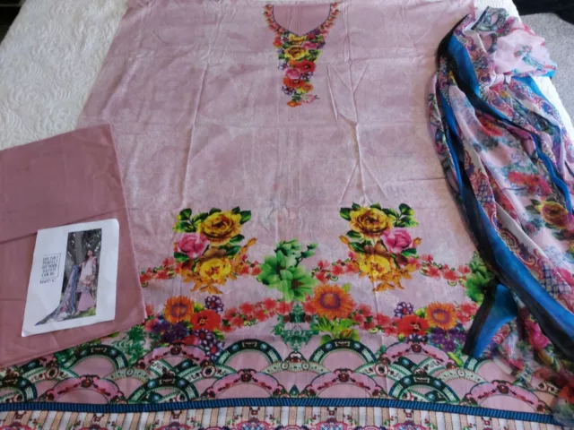 Pakistanischer Designer Dawood RASENKOLLEKTION UNGENÄHT SHALWAR KAMEEZ ANZUG asiatisch