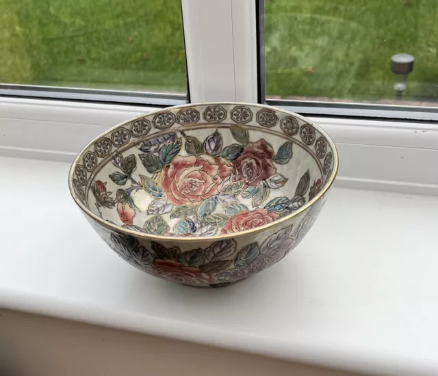 1980s  Vintage Oriental Bowl , Chinese Rose Lusterware   8 Ins Wide X 4ins Deep