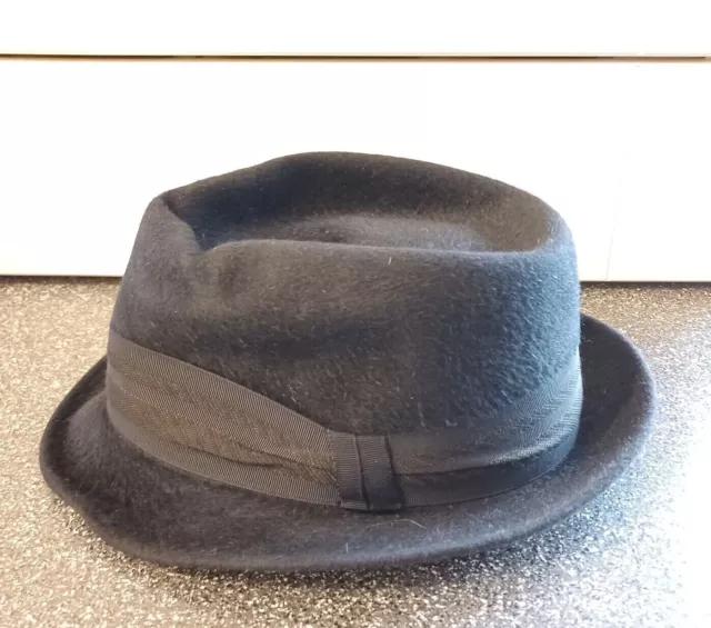 Vintage Dunn &  Co Trilby Wool/Felt Black/Navy size 7