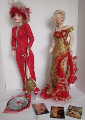 2 Franklin Marilyn Monroe Heirloom Red & RED & GOLD Dress Porcelain Doll figurs