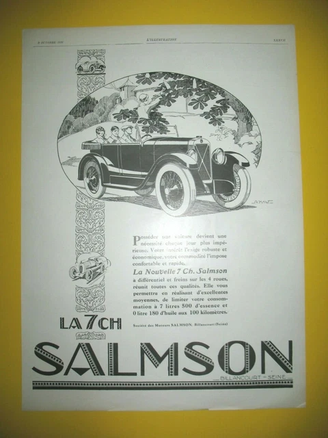 Publicite De Presse Salmson 7 Cv Automobile Illustration Kow 1926