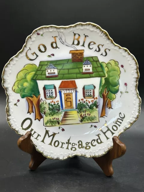 Vintage Lefton God Bless Our Mortgaged Home Porcelain Decorative Plate 8”