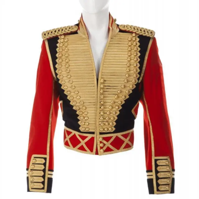 New Michael Jackson Hussar Black/Red Wool Men's Short Military Jacket Fast Ship