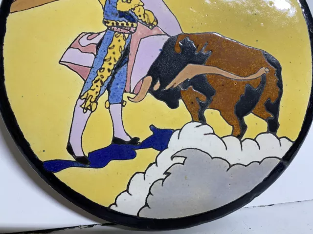 Lamosa Ladrillera Mexican Scenic Pottery Tea Tile 8.5” Matador Bull Fighter WOW! 3