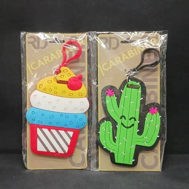 Cupcake & Cactus Carabiner Lot of 2 Luggage Backpack Tag Keychain 4 Inch