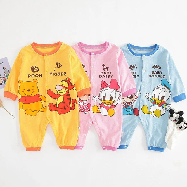 New Baby Boys Girls Double Disney Animal Striped Romper Babygrow Outfit Bodysuit