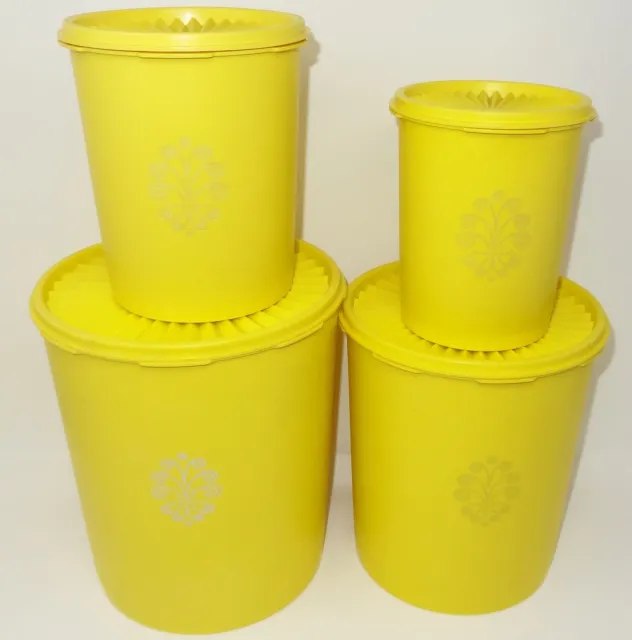 Set of 4 Vintage Tupperware Servalier YELLOW Nesting Canisters w/ Lids