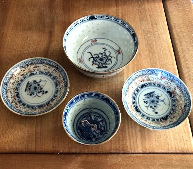 Grand Plat Asiatique Ancien 41cm – Bleu Et Blanc, Décor De Grues