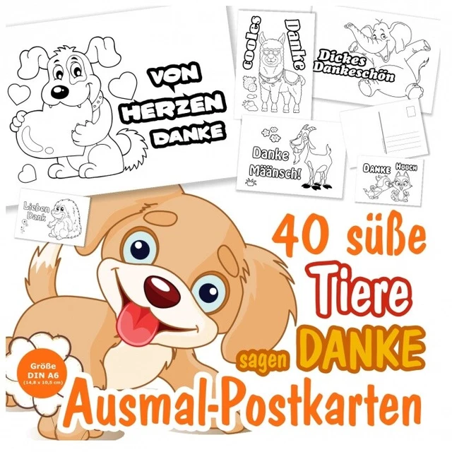 40 Dankeskarten Dankeschön Danke sagen lustig spruch text Postkarten Ausmalen