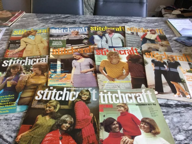 10 Vintage Stitchcraft Magazinen 1972 - Retro Stricken Häkeln Erstaunliche Trendmarken