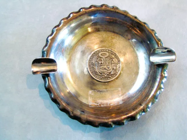Coin Peru Un Sol 1894 Lima 9 Decimos Signed Sterling Silver Coin Ashtray