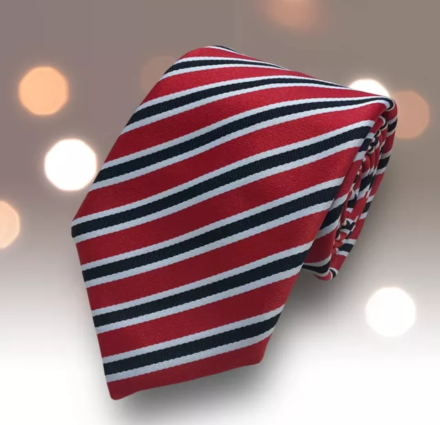 Bold Red with Black and White Mens Tie All Narrow Stripes