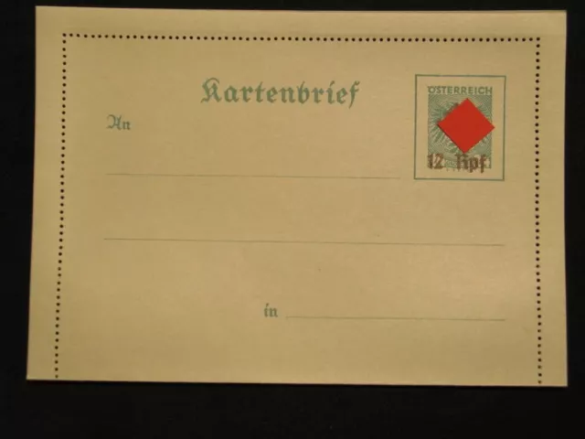 3. Reich , Österreich,  Ostmark, Kartenbrief Mi. K 1 mit Hakenkreuzüberdruck RRR