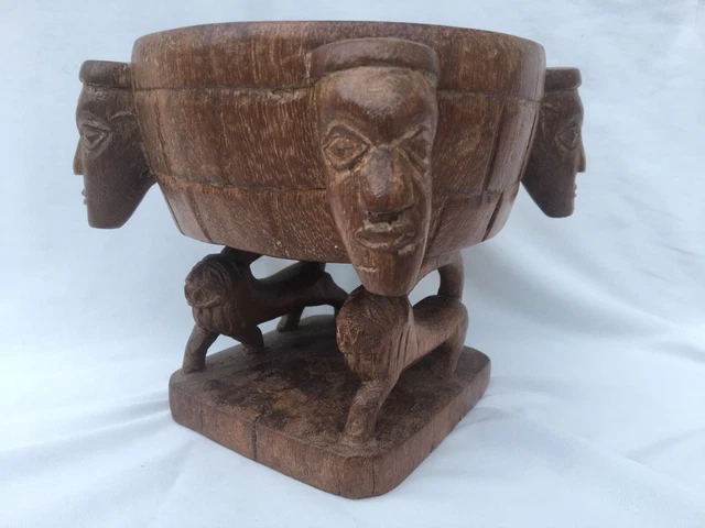 Grande Coupe à Fruits En Bois Sculpté - Centre De Table Vintage Artisanal Haïti