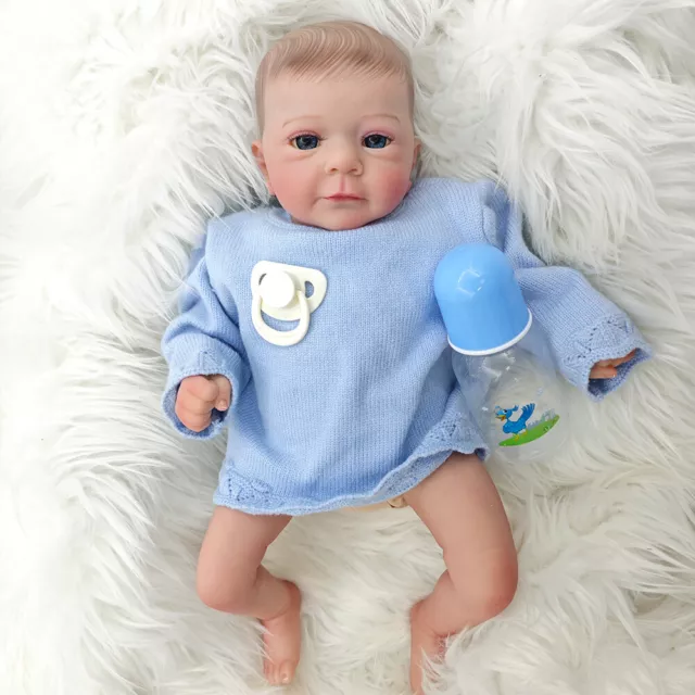Handmade 19" Newborn Baby Doll Cute Reborn Awake Cloth Body Lifelike 3D Skin