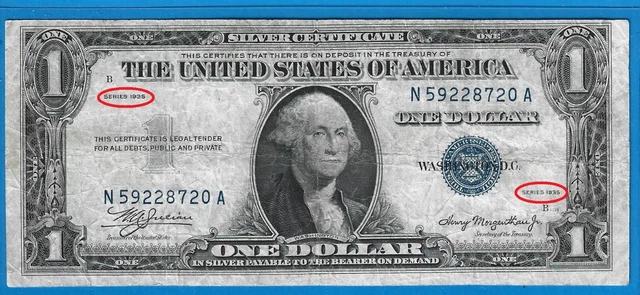 1935 $1 Silver Certificate N/A Block Rare Double Date Note,Blue Seal,Fine,Nice!