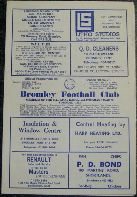 Bromley v Hitchin 1974/75