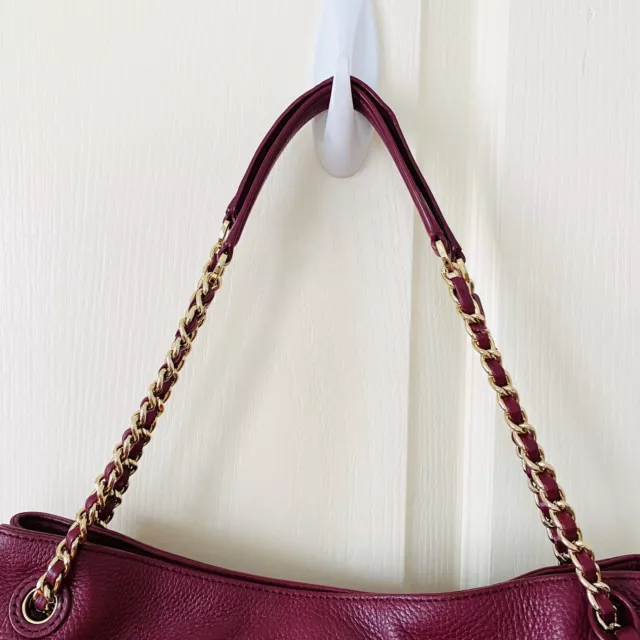Tory Burch Burgundy Pebble Leather Thea Chain Strap Slouchy Shoulder/Tote Bag 3