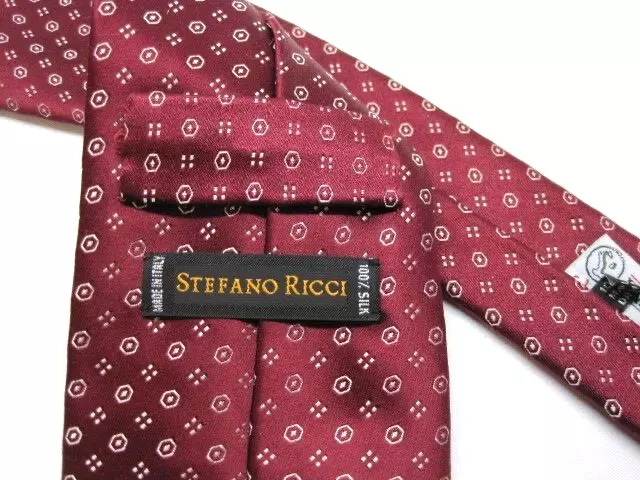 Stefano Ricci Burgundy Red White Circle Square Neat Silk Medallion Tie 3.5"