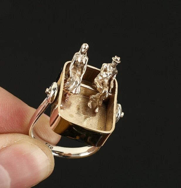 MAGNIFIQUE IMPOSANTE BAGUE De Createur Couple Assis Bronze Et