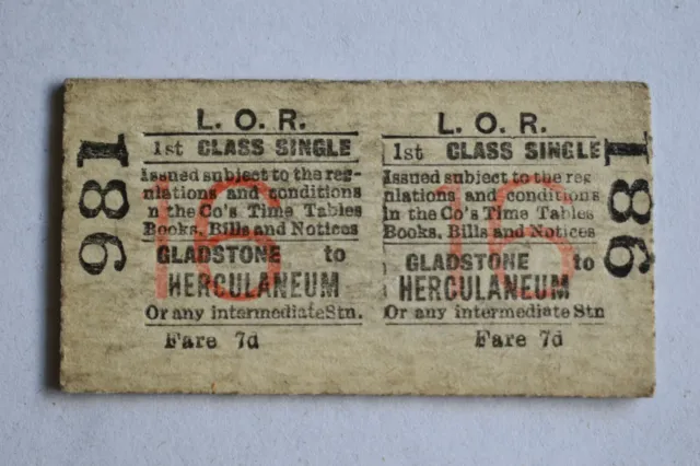 Liverpool Overhead Railway Ticket L.O.R GLADSTONE to HERCULANEUM No 981