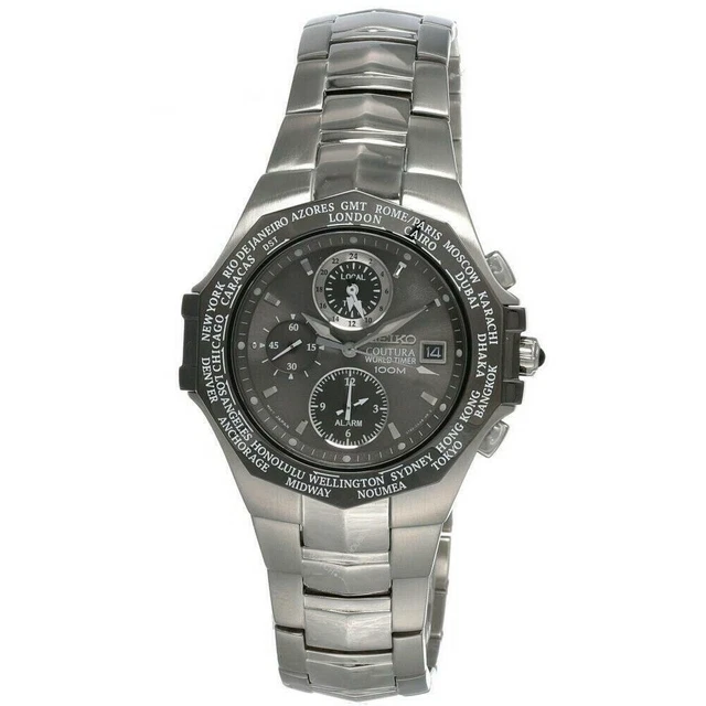Spl001 SEIKO MENS COUTURA Chronograph World Time Grey Dial Stainless Steel ...