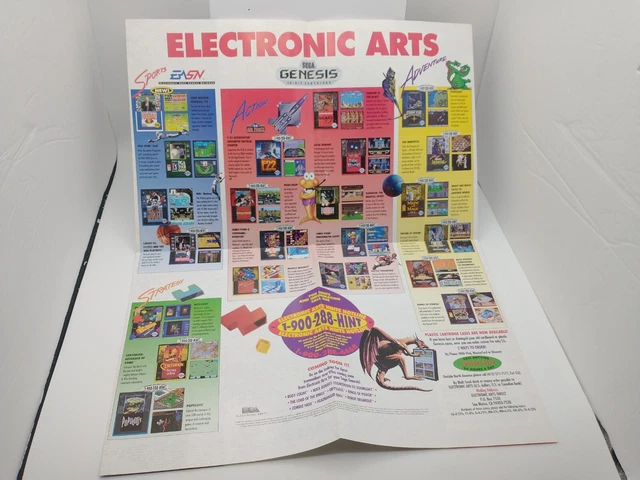 1992 Electronic Arts Sega Genesis Game Catalog Poster 22x16 Road Rash Starflight