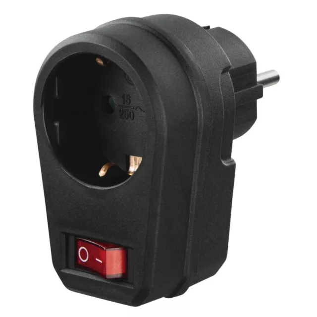 HAMA Steckdosenadapter, Schutzkontakt-Steckdose, Schalter, Schwarz (00223214)