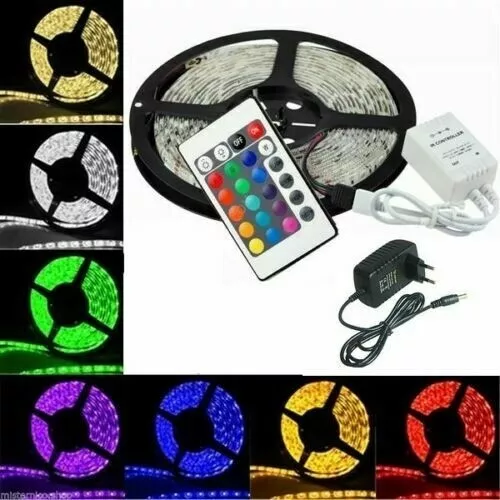 Striscia A Led Smd 5050 Rgb Ip65 5 Metri Bobina Con Alimentatore E Telecomand