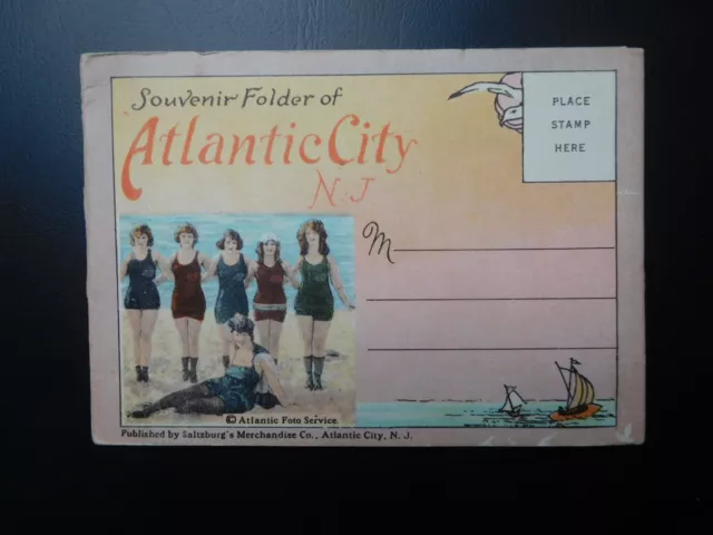 USA N.J. Souvenir Folder of ATLANTIC CITY altes Leparello-Heft mit 18 Bildern