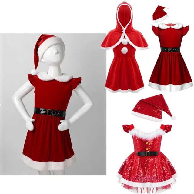 Costumi natalizi bambine bambine Babbo Natale abito con cappuccio abito