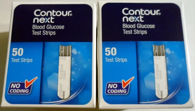 2 x CAJAS BAYER CONTOUR siguiente TOTAL 100 TIRAS REACTIVAS DE AZÚCAR GLUCOSA EN SANGRE cm1