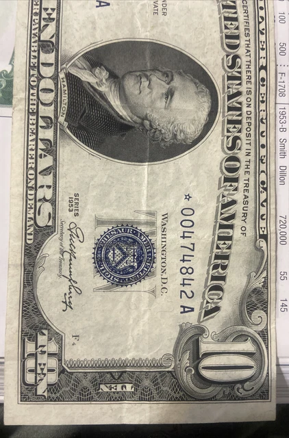 1953 $10 TEN DOLLARS *STAR* SILVER CERTIFICATE NOTE VERY FINE Fr1706* 2
