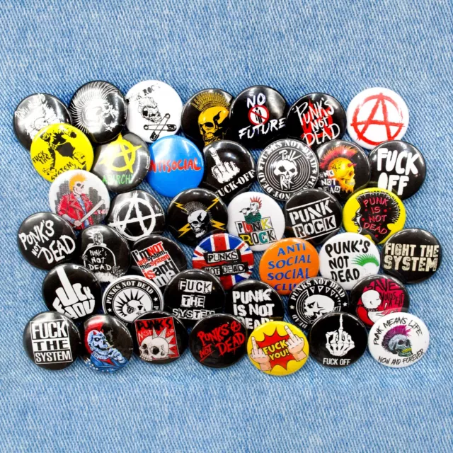 Anarchy button badge pins, Punk's not Dead  Rock Ska Hardcore Antisocial 40 item
