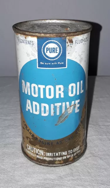 Pure Oil Company Gas Station Motor Oil Additive Metal Can Full Has Dents